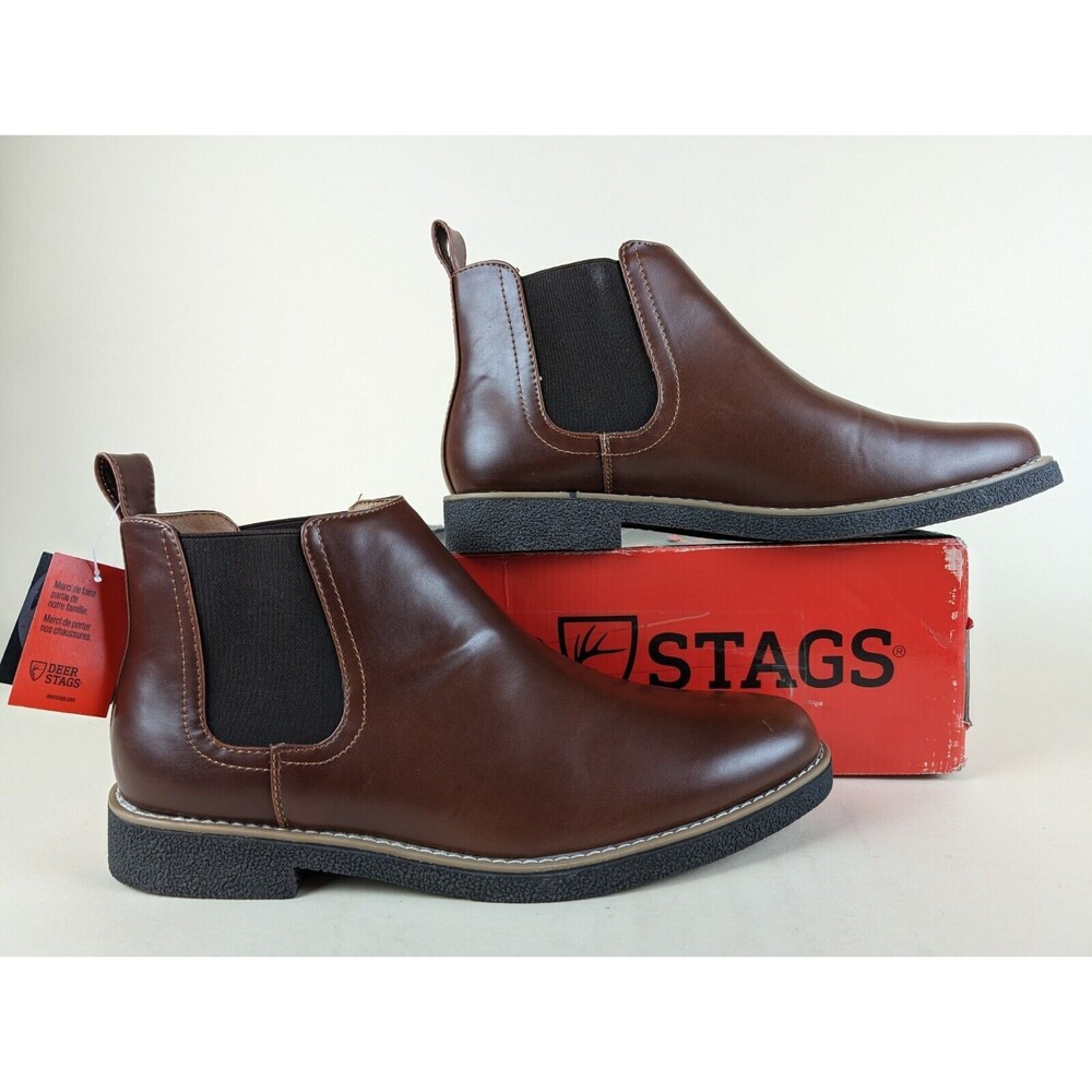 DEER STAGS Chelsea Boots Mens 12 M Rockland Redwood Brown Memory Foam Shoes NWB